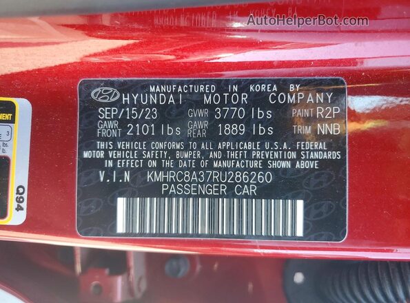KMHRC8A37RU286260 2024 HYUNDAI VENUE Red VIN կոդի պիտակի տեսք