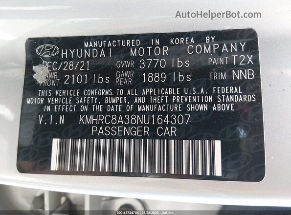 KMHRC8A38NU164307 2022 HYUNDAI VENUE Silver Vista del compartimento del motor
