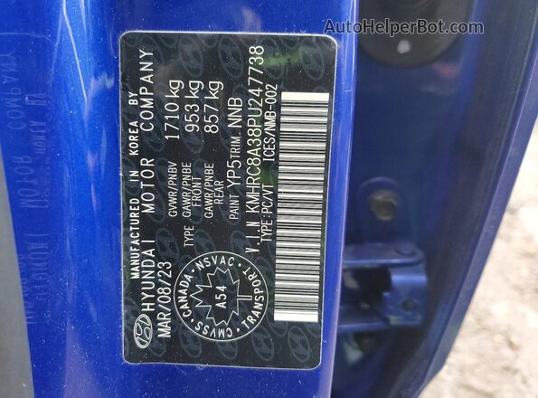 KMHRC8A38PU247738 2023 HYUNDAI VENUE Синий Вид наклейки с VIN-кодом