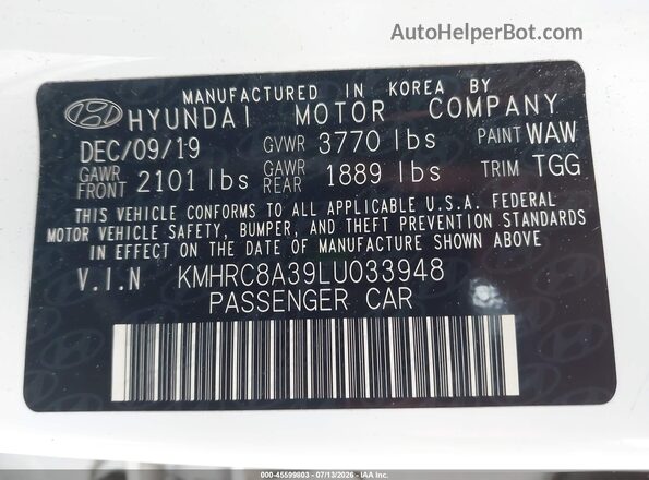 KMHRC8A39LU033948 2020 HYUNDAI VENUE White Widok komory silnika