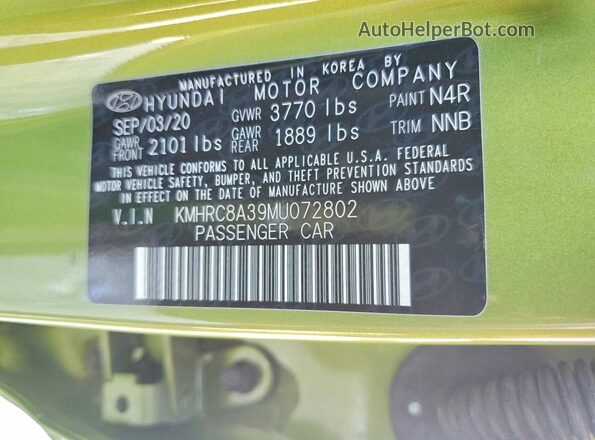KMHRC8A39MU072802 2021 HYUNDAI VENUE Green 360 interior view