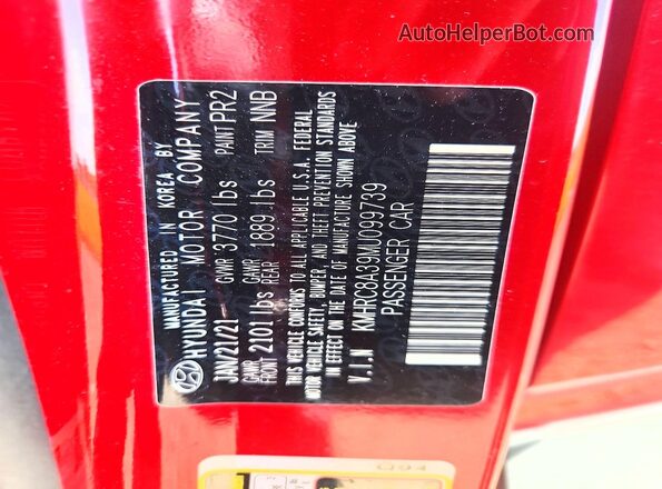 KMHRC8A39MU099739 2021 HYUNDAI VENUE Red Вид підкапотного простору