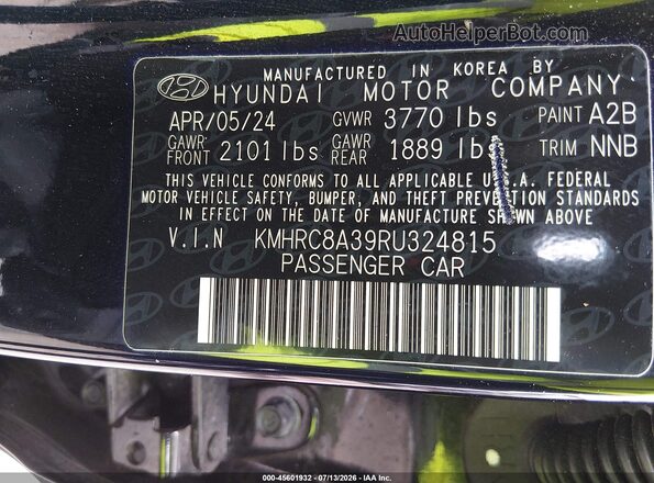 KMHRC8A39RU324815 2024 HYUNDAI VENUE Black Շարժիչի բաժամունքի տեսք