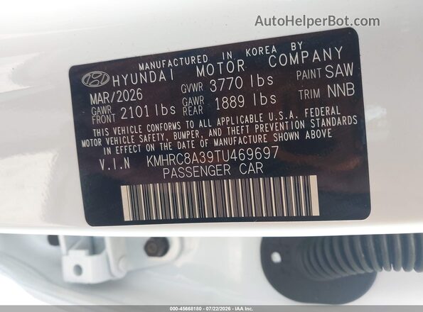 KMHRC8A39TU469697 2026 HYUNDAI VENUE White Շարժիչի բաժամունքի տեսք