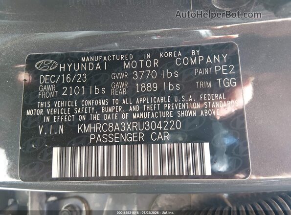 KMHRC8A3XRU304220 2024 HYUNDAI VENUE Gray Widok komory silnika