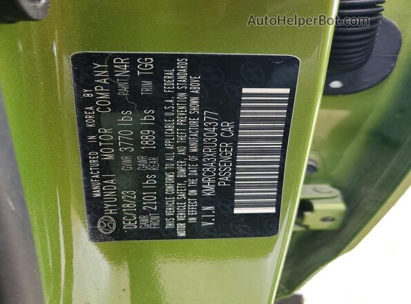 KMHRC8A3XRU304377 2024 HYUNDAI VENUE Green VIN კოდის სტიკერის ხედი