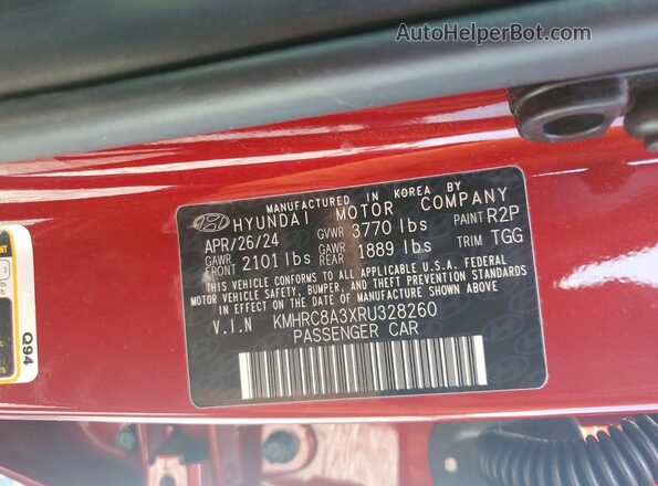 KMHRC8A3XRU328260 2024 HYUNDAI VENUE Red VIN კოდის სტიკერის ხედი