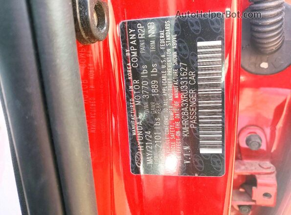 KMHRC8A3XRU331627 2024 HYUNDAI VENUE Red Widok naklejki z numerem VIN