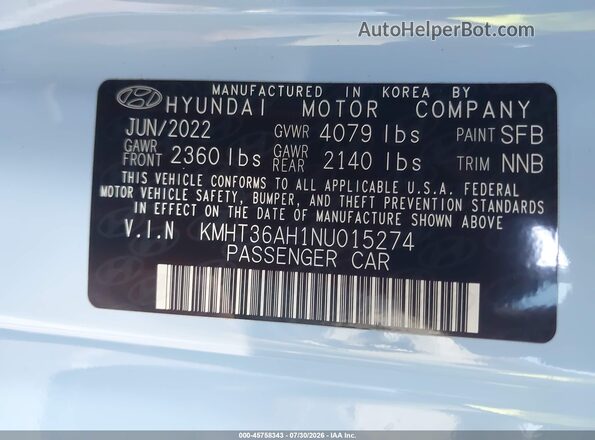 KMHT36AH1NU015274 2022 HYUNDAI VELOSTER N Blue Շարժիչի բաժամունքի տեսք