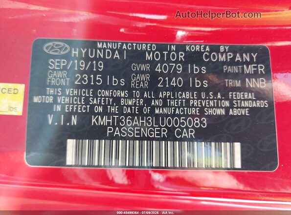 KMHT36AH3LU005083 2020 HYUNDAI VELOSTER N Красный Вид подкапотного пространства