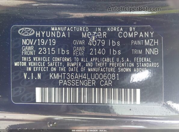 KMHT36AH4LU006081 2020 HYUNDAI VELOSTER N Black Vista del compartimento del motor