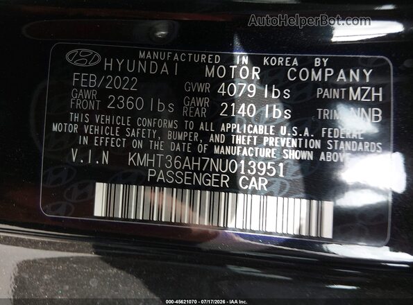 KMHT36AH7NU013951 2022 HYUNDAI VELOSTER N Black Вид підкапотного простору
