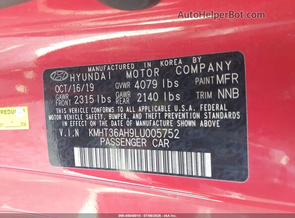 KMHT36AH9LU005752 2020 HYUNDAI VELOSTER N Красный Вид подкапотного пространства