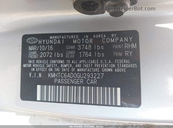 KMHTC6AD0GU293227 2016 HYUNDAI VELOSTER Silver Vista del compartimento del motor