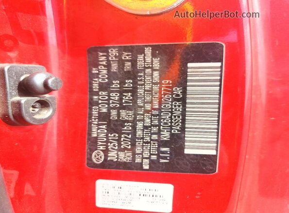 KMHTC6AD1GU267719 2016 HYUNDAI VELOSTER Red Widok komory silnika