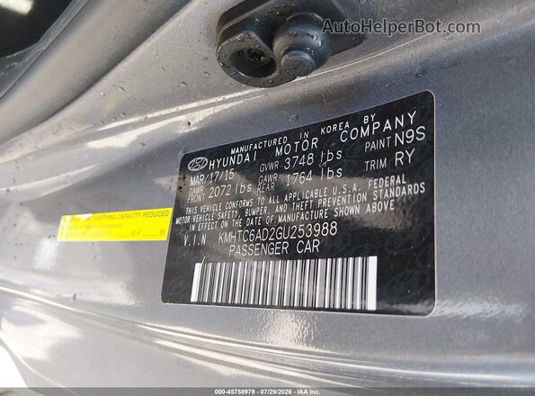 KMHTC6AD2GU253988 2016 HYUNDAI VELOSTER Gray Vista del compartimento del motor