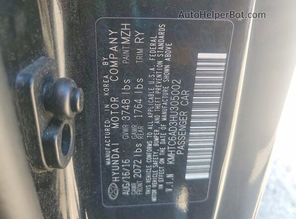 KMHTC6AD3HU305002 2017 HYUNDAI VELOSTER Black VIN sticker view