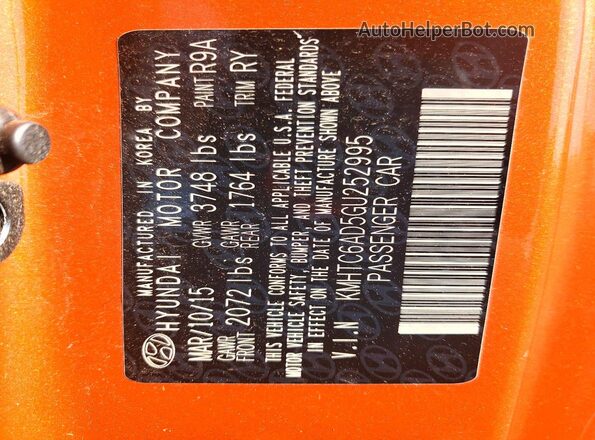 KMHTC6AD5GU252995 2016 HYUNDAI VELOSTER Orange Engine compartment view