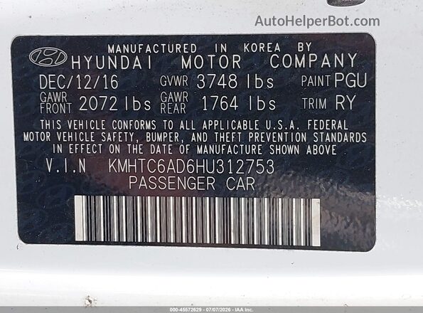 KMHTC6AD6HU312753 2017 HYUNDAI VELOSTER White Widok komory silnika