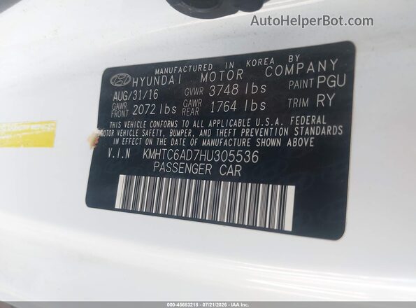 KMHTC6AD7HU305536 2017 HYUNDAI VELOSTER White ძრავის განყოფილების ხედი
