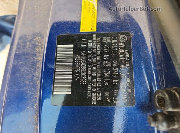 KMHTC6AD8GU303986 2016 HYUNDAI VELOSTER Blue Вид підкапотного простору