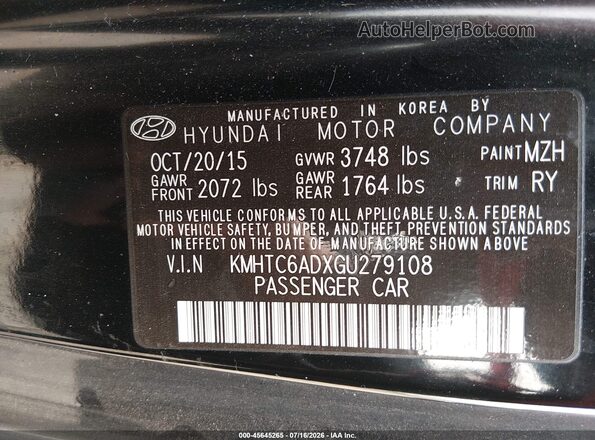 KMHTC6ADXGU279108 2016 HYUNDAI VELOSTER Черный Вид подкапотного пространства