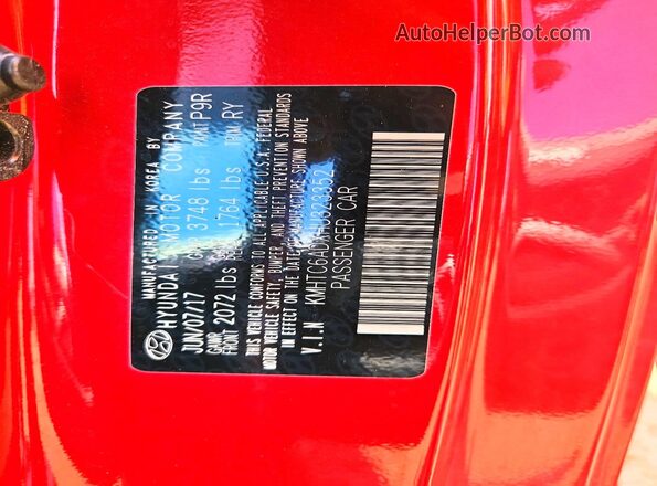 KMHTC6ADXHU323352 2017 HYUNDAI VELOSTER Red Շարժիչի բաժամունքի տեսք