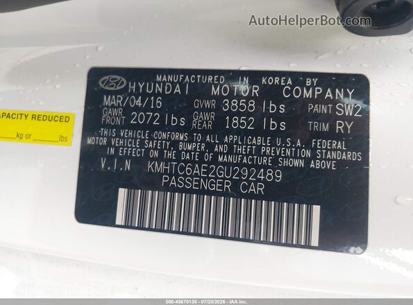 KMHTC6AE2GU292489 2016 HYUNDAI VELOSTER White ძრავის განყოფილების ხედი