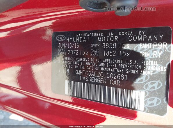 KMHTC6AE2GU302681 2016 HYUNDAI VELOSTER Красный Вид подкапотного пространства
