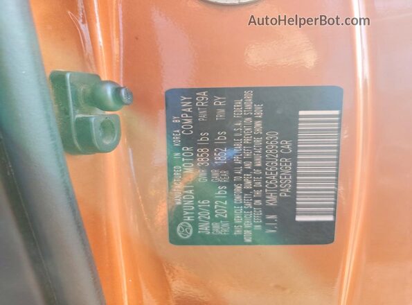 KMHTC6AE6GU289630 2016 HYUNDAI VELOSTER Orange Вид підкапотного простору