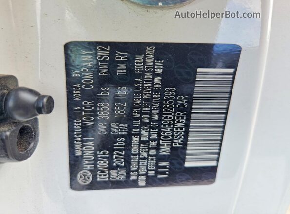 KMHTC6AE9GU285393 2016 HYUNDAI VELOSTER White Widok naklejki z numerem VIN