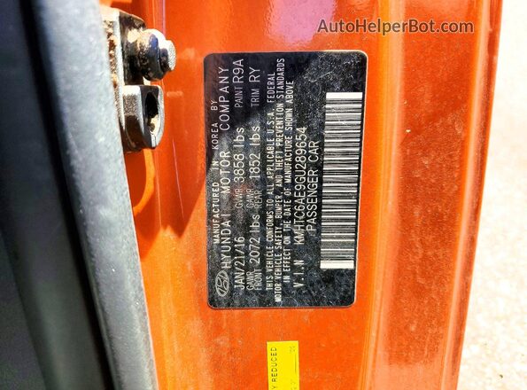 KMHTC6AE9GU289654 2016 HYUNDAI VELOSTER Оранжевый Вид подкапотного пространства