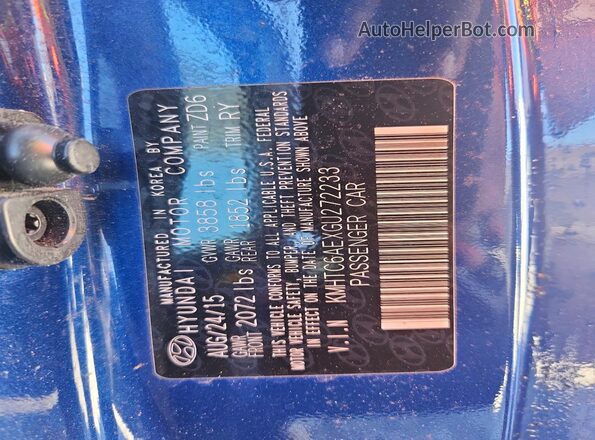 KMHTC6AEXGU272233 2016 HYUNDAI VELOSTER Blue VIN sticker view