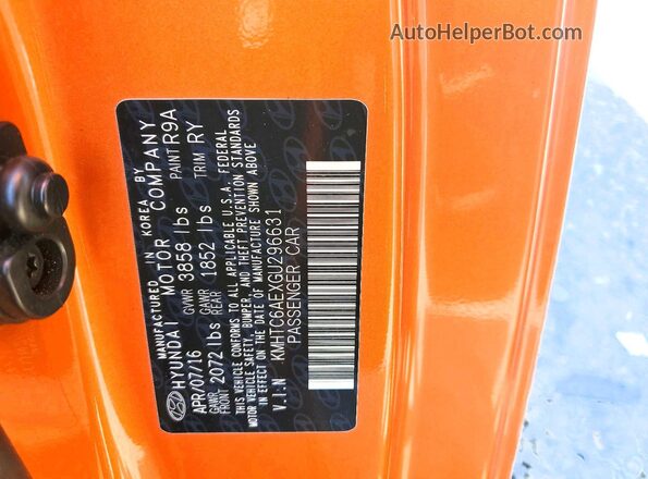 KMHTC6AEXGU296631 2016 HYUNDAI VELOSTER Orange Widok komory silnika