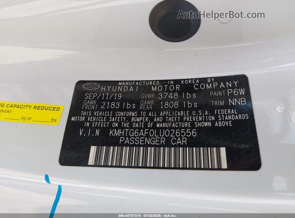 KMHTG6AF0LU026556 2020 HYUNDAI VELOSTER White Вид підкапотного простору