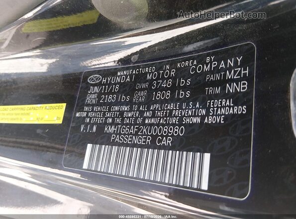 KMHTG6AF2KU008980 2019 HYUNDAI VELOSTER Black Вид підкапотного простору