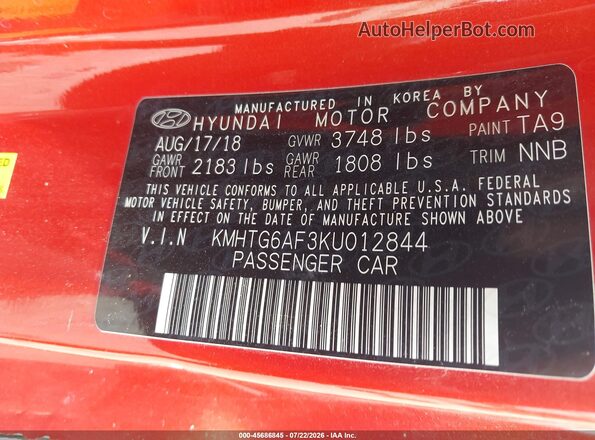 KMHTG6AF3KU012844 2019 HYUNDAI VELOSTER Orange Engine compartment view