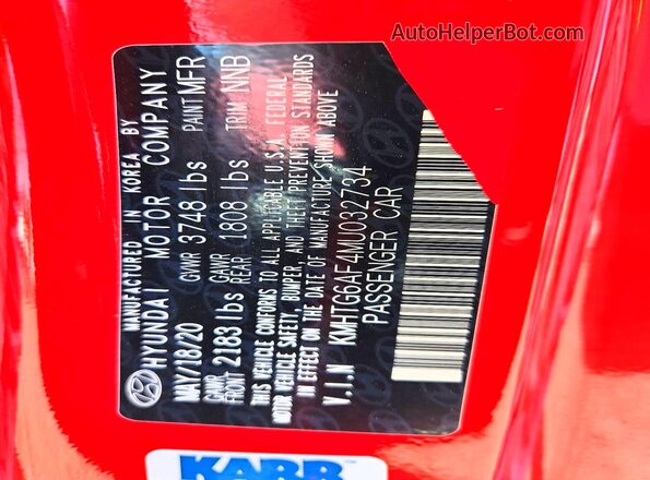 KMHTG6AF4MU032734 2021 HYUNDAI VELOSTER Red VIN կոդի պիտակի տեսք