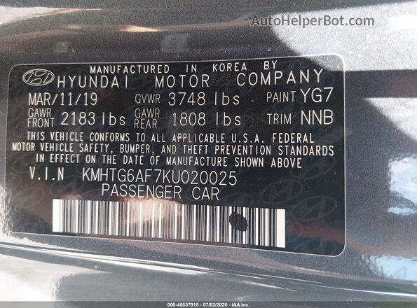 KMHTG6AF7KU020025 2019 HYUNDAI VELOSTER Gray Вид підкапотного простору