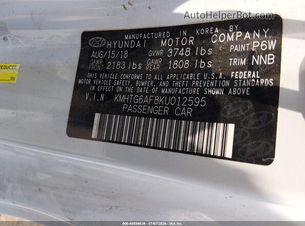 KMHTG6AF8KU012595 2019 HYUNDAI VELOSTER White ძრავის განყოფილების ხედი