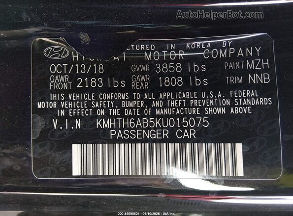 KMHTH6AB5KU015075 2019 HYUNDAI VELOSTER Black ძრავის განყოფილების ხედი