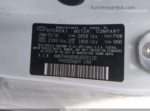 KMHTH6ABXKU009126 2019 HYUNDAI VELOSTER White Engine compartment view