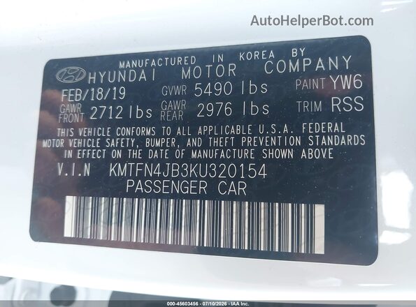 KMTFN4JB3KU320154 2019 GENESIS G80 White Вид підкапотного простору