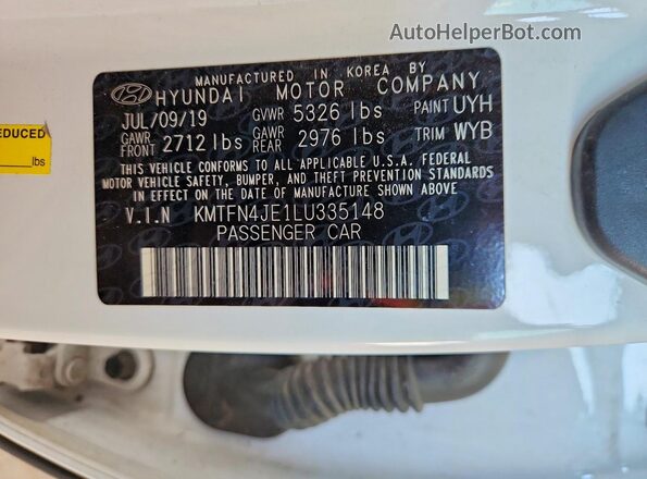 KMTFN4JE1LU335148 2020 GENESIS G80 White Engine compartment view