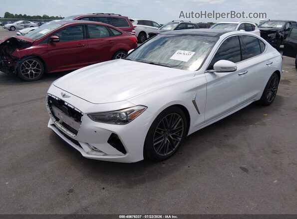 KMTG34LA8KU018423 2019 GENESIS G70 White Առջևի ձախ երեք քառորդ տեսարան