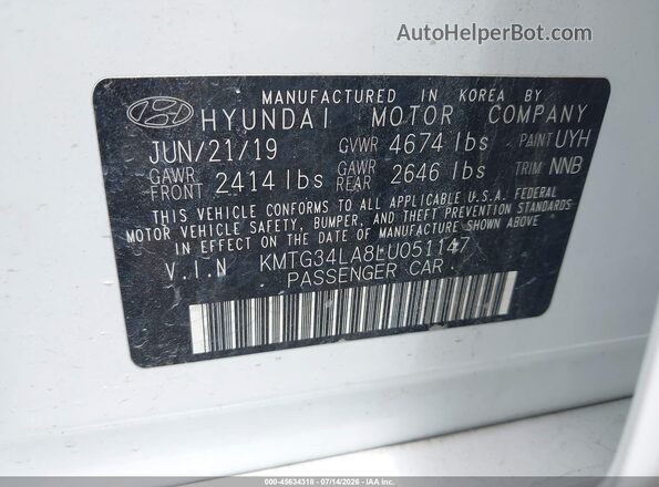 KMTG34LA8LU051147 2020 GENESIS G70 White Вид підкапотного простору