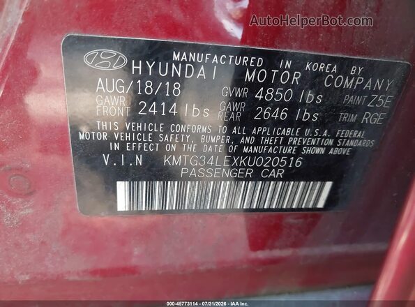 KMTG34LEXKU020516 2019 GENESIS G70 Red ძრავის განყოფილების ხედი
