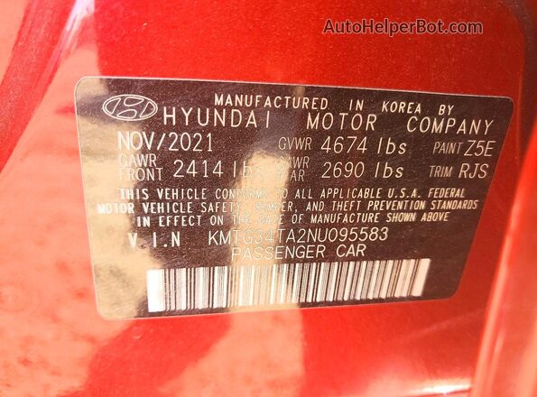 KMTG34TA2NU095583 2022 GENESIS G70 Красный Вид подкапотного пространства