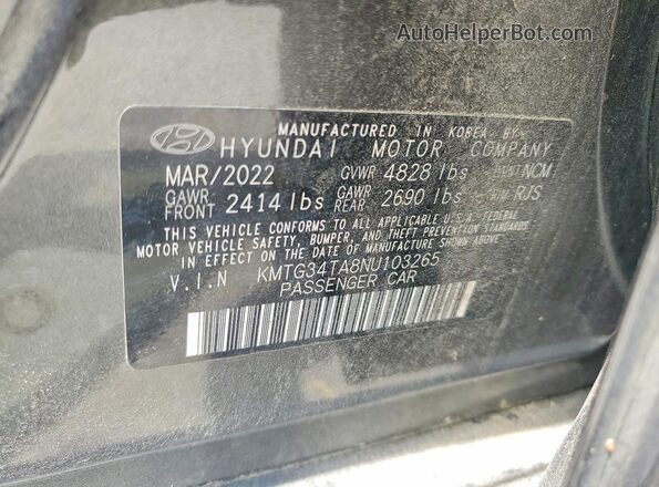 KMTG34TA8NU103265 2022 GENESIS G70 Gray Vista de la etiqueta del VIN