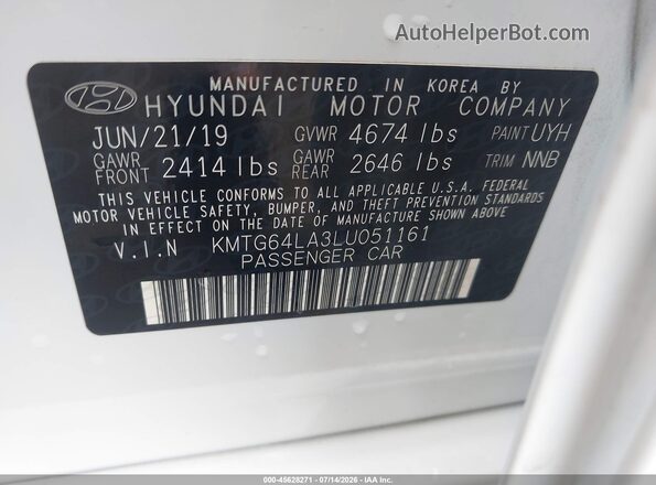 KMTG64LA3LU051161 2020 GENESIS G70 White Vista del compartimento del motor